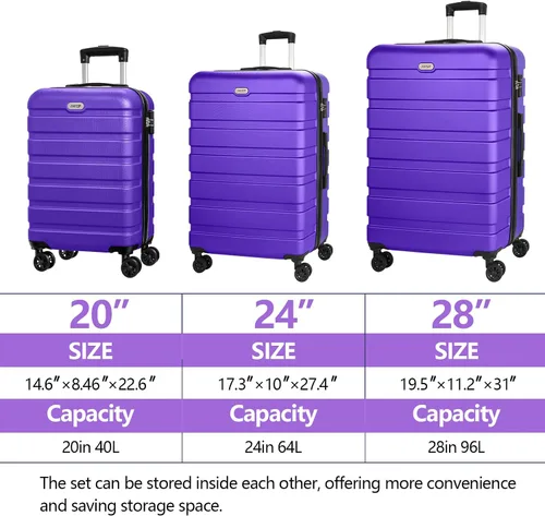 Miniatura 3 de AnyZip Maleta ligera de policarbonato ABS con 4 ruedas universales TSA Lock, Púrpura violeta