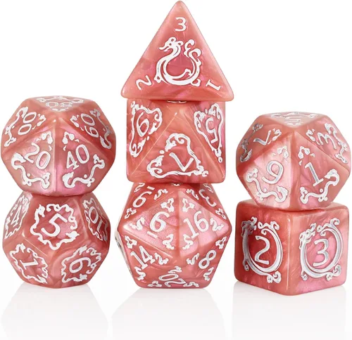 Miniatura 12 de DND - Dados transparentes rosas con purpurina que cambia de color para juego de mesa de Calabozos y Dragones, D&D, MTG, juego de dados Pathfinder