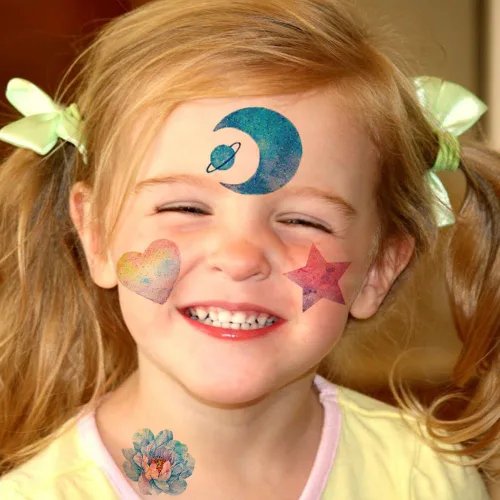 Miniatura 5 de Tatuajes con purpurina para niñas y mujeres, 12 hojas con purpurina de mariposa, luna, flores, sirena, tatuajes temporales para niñas, suministros