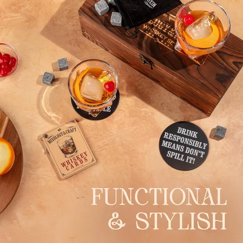 Miniatura 7 de Mixology & Craft Juego de whisky - 12 piezas con piedras de granito, vasos y posavasos