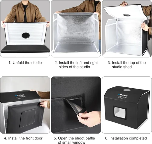Miniatura 6 de PULUZ Caja de luz portátil para estudio fotográfico, caja de fotos grande de 24.6 x 16 pulgadas, kit de estudio profesional regulable con 672 luces
