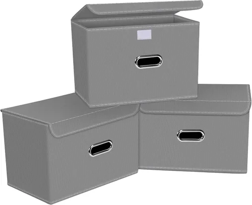 Miniatura 10 de Paquete de 1 Contenedores de Almacenamiento Plegables Grandes con Tapas, Cubos Organizadores de Almacenamiento de Tela para Estantes, Armario