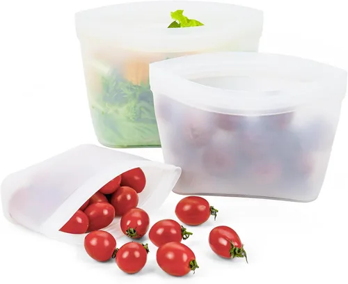 Miniatura 8 de Bolsas reutilizables para alimentos, paquete de 8, 100% bolsas de almacenamiento de alimentos de silicona con cierre de cremallera, aptas
