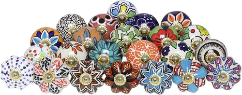 Miniatura 25 de FOLK CRAFT Pomos decorativos para cajones – Paquete de 12 piezas – Manija de puerta de armario de armario con flores hechas a mano para decoración
