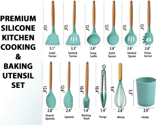 Miniatura 2 de 33 piezas." Juego de utensilios de cocina para cocinar. Viene con 5 paños de limpieza de cocina, juego de utensilios con soporte, espátula, así