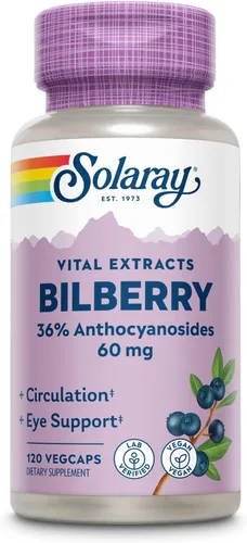 Miniatura 7 de SOLARAY Extracto de bayas de arándano 60 mg Potente antioxidante Apoyo para la visión saludable y la circulación 60 cápsulas vegetales