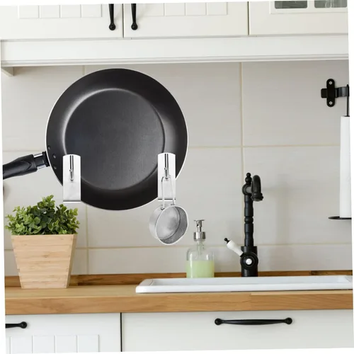 Miniatura 8 de Housoutil Organizador moderno de montaje en tapa de olla para cocina pequeña, gancho de metal, 2 piezas, superficie lisa