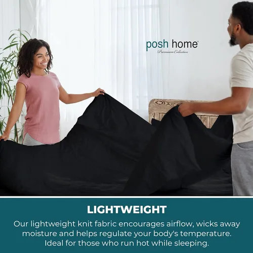 Miniatura 4 de Posh Home Juego de sábanas de punto de jersey, sábanas de 3 piezas, sábanas de jersey de algodón transpirable y suave, incluye sábana encimera
