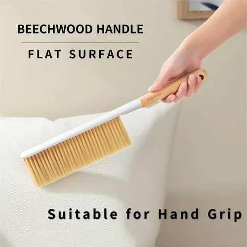 Miniatura 4 de Cepillos de limpieza de escobas de mano, cepillo suave para plumero de muebles con mango de madera largo, herramienta de polvo para el hogar