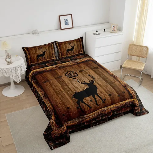 Miniatura 4 de Feelyou juego de ropa de cama con diseño de ciervo para niños y niñas, tamaño twin, con huella de pata de ciervo, juego de edredón ultra suave