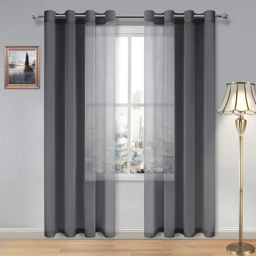 Miniatura 174 de DWCN Cortinas traslúcidas color verde frijol para sala de estar y dormitorio - Cortinas voile con aspecto de lino sintético con ojales en la parte