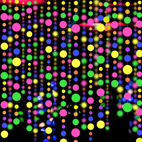 Miniatura 10 de Serpentinas y guirnaldas de neón de papel UV de 123 pies - Decoraciones de luz negra en forma de diamante, recuerdos y suministros para fiestas