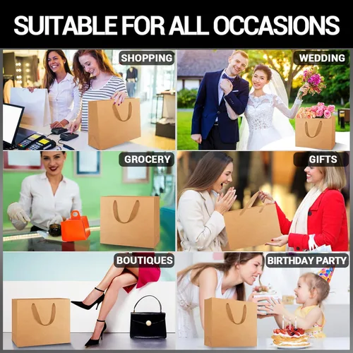 Miniatura 5 de EUSOAR Bolsas de papel kraft para compras, 50 unidades, 10.6 x 3.1 x 8.3 pulgadas, bolsas de regalo de papel kraft marrón con asas, bolsa con asa al
