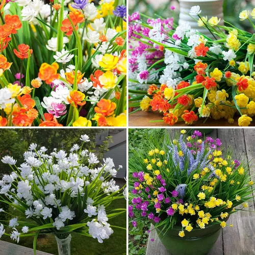 Miniatura 4 de Flores artificiales, 8 paquetes de plantas artificiales para exteriores, resistentes a los rayos UV, plantas artificiales, arbustos para interiores