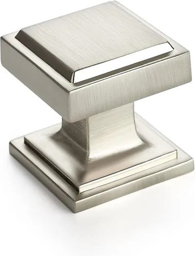 Pomos de gabinete plateados de Home Expert, paquete de 5 - Tiradores cuadrados negros para cocina y cajones - Pomos de puerta de armario de níquel