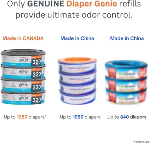 Miniatura 3 de Paquete de recarga redonda Diaper Genie Essentials de 4 Contiene hasta 1280 pañales para recién nacidos Cuenta con película continua sin perfume