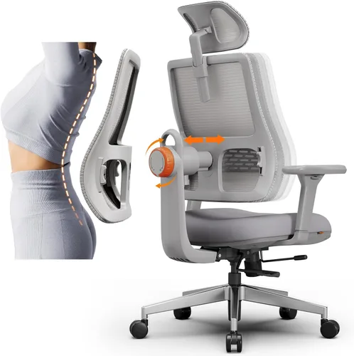 Miniatura 13 de Newtral Silla ergonómica de oficina en casa, silla de escritorio de respaldo alto con soporte lumbar adaptativo único, reposacabezas ajustable