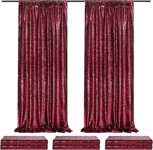 Miniatura 38 de Telón de fondo de lentejuelas moradas 2 paneles 2FTx8FT con purpurina telón de fondo cortinas para fiesta de Halloween fondo de fotos para bodas