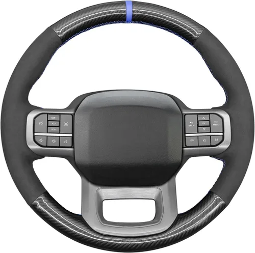 MEWANT Funda de volante de automóvil brillante de fibra de carbono y gamuza cosida a mano para Ford F-150 2021-2023 / F-150 Lightning 2022-2023