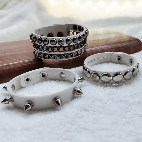 Miniatura 4 de TURTLEDOVE Pulsera de cuero punk – Pulsera de cuero gótica con tachuelas de metal – Accesorios punk rock de los años 80 para hombres y mujeres