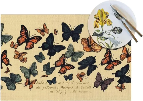 Miniatura 5 de 6 PCS PVC Placemats Set Place Mats Butterflies Flying Non-Slip Weave Place Mats 12" x 18" Farmhouse Table Mat Set for Family Dinners Wedding Parties