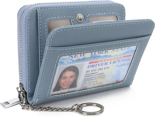 Miniatura 10 de GAEKEAO Billetera de cuero para mujer con bloqueo RFID, tarjetero compacto, pequeño, con ventana para identificación, bolsillo con cremallera