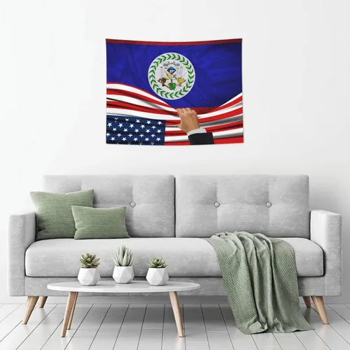 Miniatura 6 de Tapiz decorativo para pared, diseño de bandera estadounidense y bandera de Belice, manteles de arte hippie de 29 x 37 pulgadas para dormitorio, sala