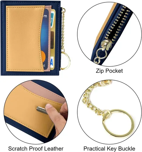 Miniatura 12 de URAQT Cartera para tarjetas de crédito, cartera minimalista de cuero delgado con cremallera, mini protector de tarjeta de crédito, llavero bolsillo