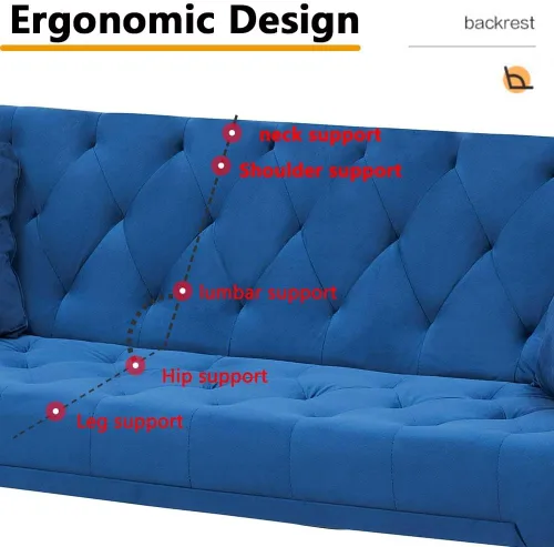 Miniatura 5 de Majnesvon Sofá cama plegable convertible de 71 pulgadas, moderno sofá biplaza de terciopelo con 2 almohadas, sofá cama futón con colchón y marco Azul