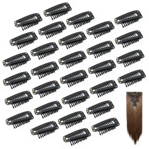 Dreamlover Clips para peluca, clips de extensión de cabello, 10 dientes, negro, 30 piezas