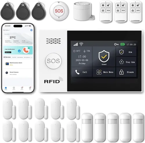 Miniatura 5 de Sistema de alarma inalámbrico WiFi para seguridad en el hogar, protección 24/7, dispositivos inteligentes para el hogar, pantalla táctil de 4.3