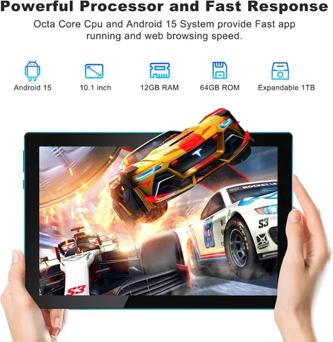 Miniatura 15 de ATOZEE Tablet de 10 pulgadas Android 15 Tablets 2 en 1 Tablet con teclado 12 GB RAM+64 GB ROM (soporta expansión de 1 TB) Tableta 2MP+8MP Cámara Azul