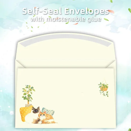 Miniatura 3 de 72 piezas de papel de escritura y sobres de gato lindo, juego de papelería de 8.3 x 5.6 pulgadas, 48 hojas rayadas y 24 sobres, diseño de gatito