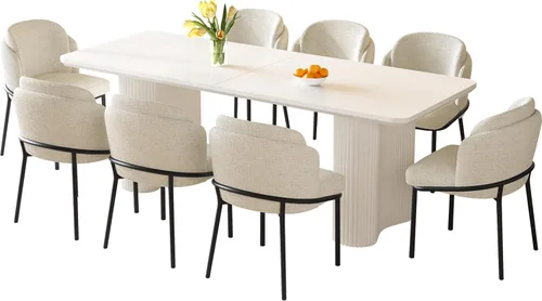 Miniatura 22 de Mesa de comedor rectangular de 62.99 pulgadas para 4-6 personas, mesa de cocina moderna con patas en forma de onda, mesas de comedor para cocina