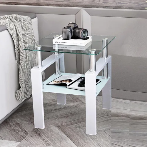 Miniatura 9 de Mesa auxiliar de vidrio moderna para sofá, mesa de centro pequeña, mesa de centro negra, mesa de sala de estar, mesita de noche cuadrada, muebles
