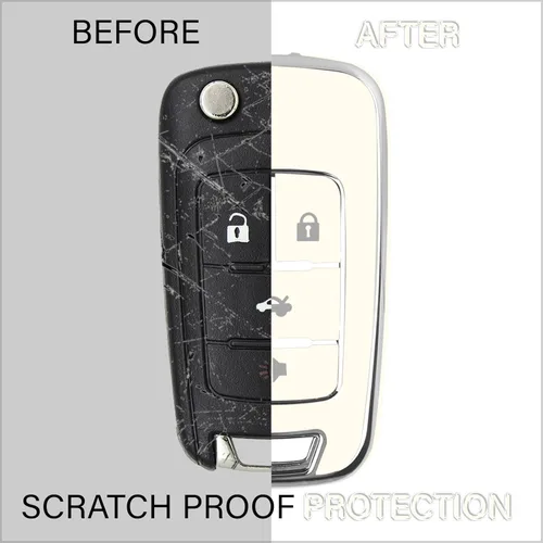 Miniatura 2 de QBUC Funda para Llavero de Chevy con Borde Cromado TPU Suave Compatible con Chevrolet Chevy Equinox Malibu Impala Cruze Sonic 2010-2019 de 4 Botones