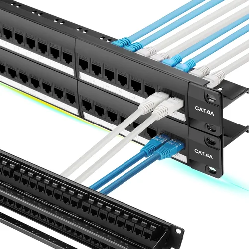 Miniatura 10 de Rapink Panel de parches Cat6 de 48 puertos con soporte Keystone 10G en línea, acoplador de paso UTP de 19 pulgadas, barra trasera extraíble, red 1U