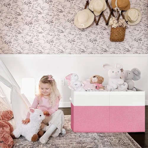 Miniatura 3 de INDRESSME Caja de almacenamiento grande de juguetes de 25 x 13 x 16 pulgadas con tapa, organizador de almacenamiento plegable para juguetes de bebé