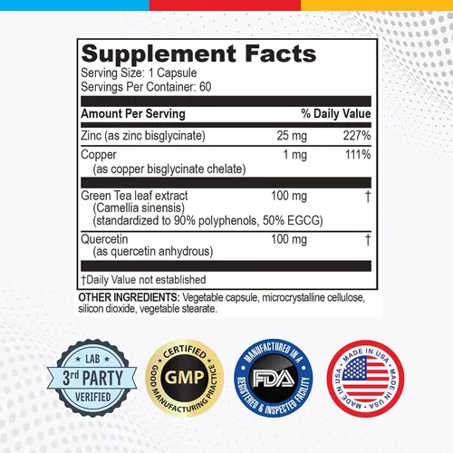 Miniatura 3 de Brain Basics Opti Zinc Plus - Suplemento de zinc con quercetina, EGCG y cobre. Fórmula de apoyo inmunológico - 60 cápsulas