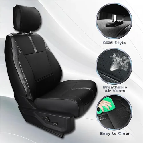 Miniatura 5 de CoverCenter® Fundas de asiento para Ford F150 2025 2024 2023 2022 2021 2020 2019 2018-2015, Juego completo de fundas de asiento de fibra de carbono