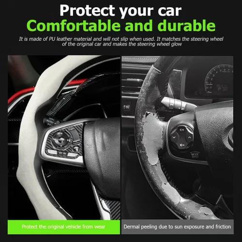 Miniatura 5 de Mandark - Funda para volante de auto de ante, protector para volante de vehículo deportivo que se ajusta a 15 pulgadas, accesorios de decoración