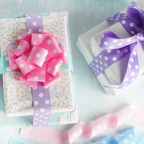 Miniatura 5 de MEEDEE Cinta de grogrén de lunares azul claro y blanco para envolver regalos, 1-1/2 pulgadas x 6 yardas, cinta de bebé para manualidades, regalos