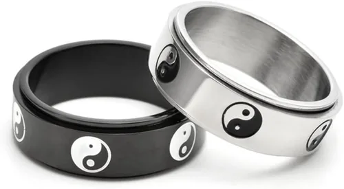 Miniatura 3 de LiFashion Anillos giratorios personalizados de Yin Yang para él y ella, anillo personalizado de Tai Chi Yin Yang para aliviar el estrés