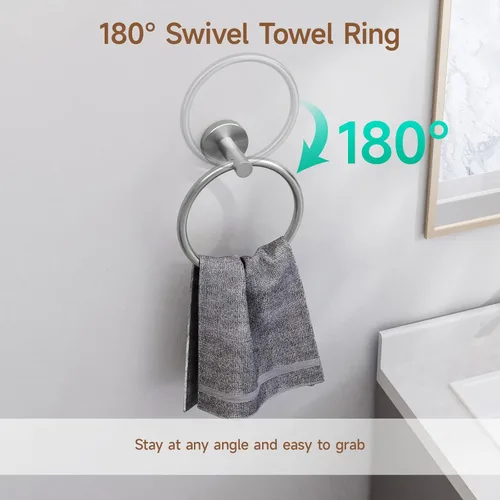 Miniatura 4 de USHOWER Juego de accesorios de baño de níquel cepillado, juego moderno de barra de toalla de 24 pulgadas montado en la pared, juego de accesorios