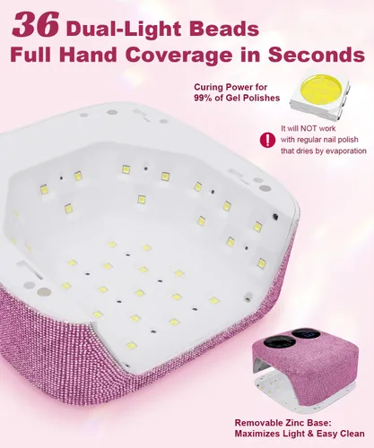 Miniatura 4 de Lámpara de uñas inalámbrica de 80 W con base magnética desmontable, pantalla de doble pantalla y luz de uñas de gel, luz UV/LED profesional