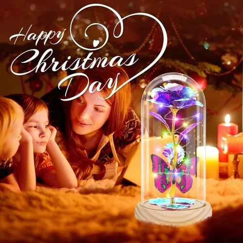Miniatura 7 de Otlonpe Lámpara de flor de rosa artificial preservada, regalos para mujeres para cumpleaños, Navidad, San Valentín, día de la madre, 7.7 pulgadas