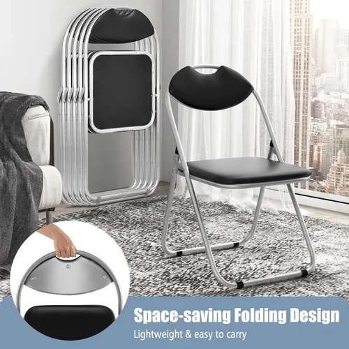 Miniatura 4 de HAPPYGRILL Paquete de 2 sillas plegables, sillas portátiles para tarjetas con respaldo y asiento acolchado, juego de sillas de metal para sala