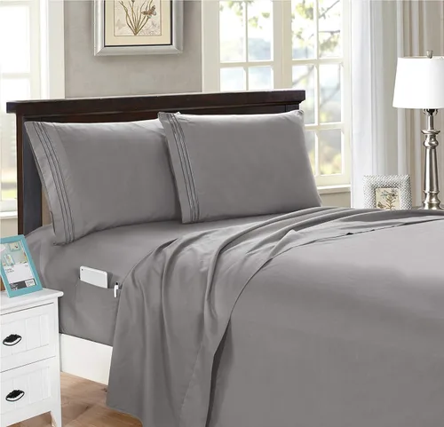 Miniatura 9 de Elegant Comfort Juego de sábanas inteligentes de 4 piezas, tamaño individual, suave y lujoso, calidad hotelera 1500, resistente a las arrugas y a