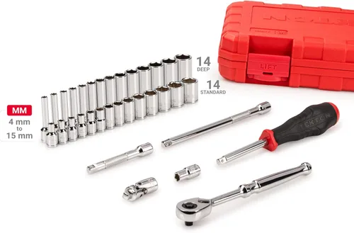 Miniatura 2 de TEKTON - Juego de llaves de vaso de 6 puntos y trinquete de 1/4 pulgada con estuche, 34 piezas (4-15 mm) SKT05202