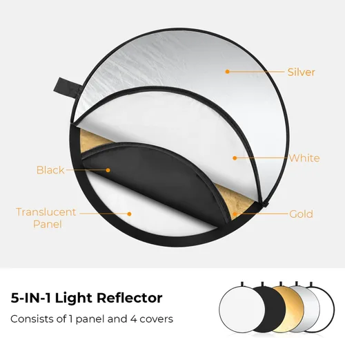 Miniatura 2 de K&F CONCEPT Reflector de luz 5 en 1 de 32" (80cm) Difusor para fotografía plegable portátil para iluminación de estudio y exterior en oro, plata